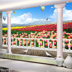 Tranh vườn hoa tulip in tủ