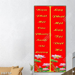 Tranh thư pháp in 3d câu đối đỏ về đức phật từ bi