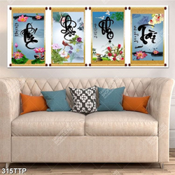 Tranh thư pháp psd ghép bốn tấm phúc lộc thọ tài