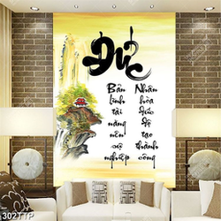 Tranh thư pháp in canvas ngôi nhà nhỏ trên vách núi