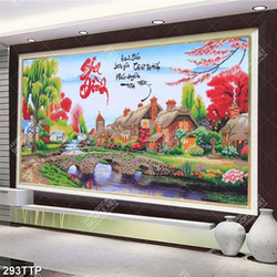 Tranh thư pháp in 3d ngôi nhà nhỏ bên chiếc cầu