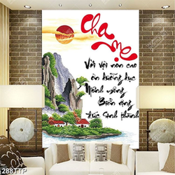 Tranh thư pháp trang trí câu ca dao về tình cha mẹ