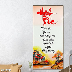 Tranh thư pháp in 3d ngôi nhà bên chữ hạnh phúc