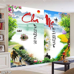 Tranh thư pháp in uv người lái đò trên dòng sông