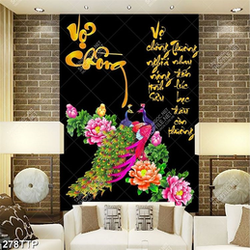 Tranh thư pháp nghệ thuật mẫu đơn và chim công