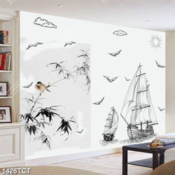 Tranh chim và thuyền in tủ đẹp