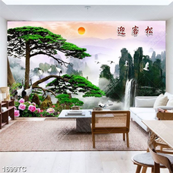 Tranh thác phong thủy và cây tùng