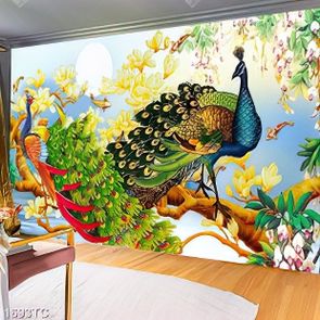 Tranh đôi chim công và hoa mẫu đơn