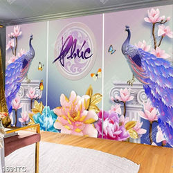 Tranh ghép chim công và thư pháp chữ Phúc