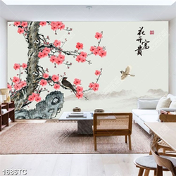 Tranh hoa đào in dán tường