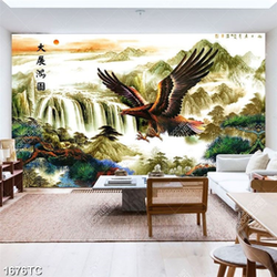 Tranh thác nước phong thủy và chim đại bàng