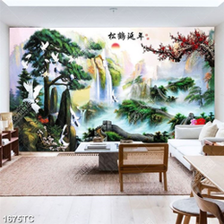 Tranh thác nước phong thủy mùa xuân