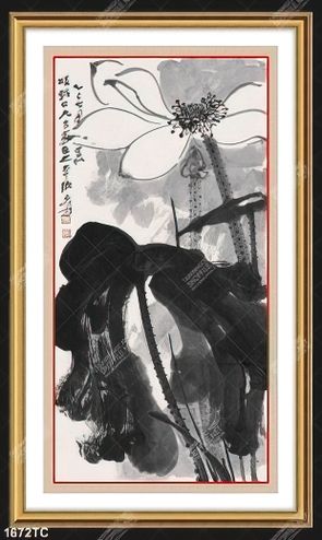 Tranh thư pháp vẽ hoa Sen