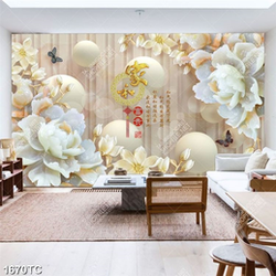 Tranh 3D hoa mẫu đơn thư pháp