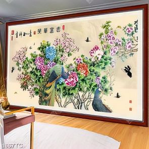 Tranh hoa mẫu đơn và chim công