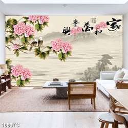 Tranh đôi uyên ương và nền hoa phong thủy