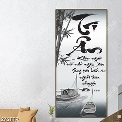 Tranh thư pháp in uv những con đò neo trên sông