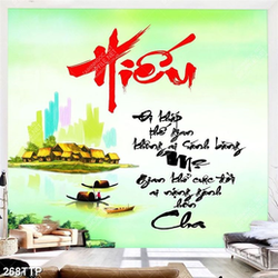 Tranh thư pháp in 3d người lái đò bên chữ hiếu