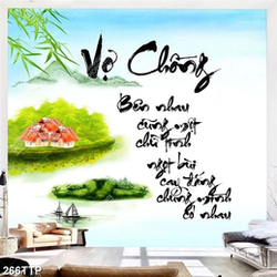Tranh thư pháp in uv câu đối về tình cảm vợ chồng