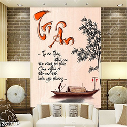 Tranh thư pháp nghệ thuật người lái đò trên sông