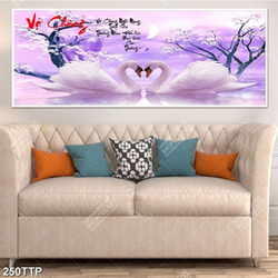 Tranh thư pháp in uv đôi thiên chim thiên nga