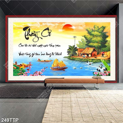 Tranh thư pháp trang trí đồng quê bên ánh mặt trời