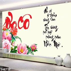 Tranh thư pháp treo tườngơn thây cô và mẫu đơn