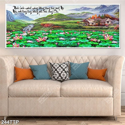 Tranh thư pháp psd câu đối đàm hoa sen sơn dầu