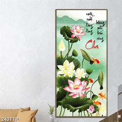 Tranh thư pháp in uv những bông hoa sen khoe sắc