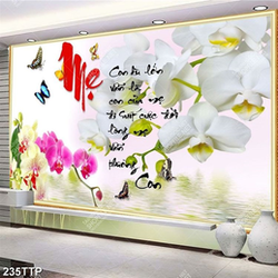 Tranh thư pháp psd tình mẹ bên hoa phong lan