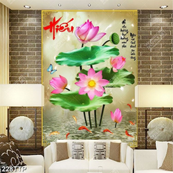 Tranh thư pháp psd đầm hoa sen bên chữ hiếu