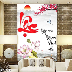 Tranh thư pháp trang trí chữ lộc bên con đò nhỏ