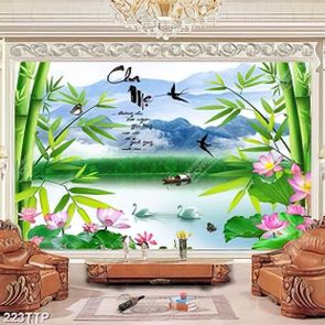 Tranh thư pháp treo tường đàn chim én trên sông