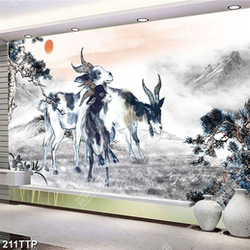 Tranh thư pháp in uv những chú cừu dưới núi