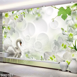 Tranh 3D chim thiên nga và hoa lan