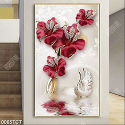 Tranh lụa hoa và chim thiên nga