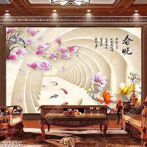 Tranh 3D cá chép và hoa