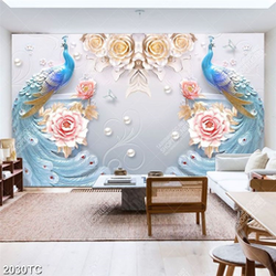 Tranh 3D chim công dán tường chất lượng cao