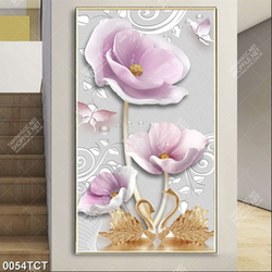 Tranh 3D hoa tulip và chim thiên nga