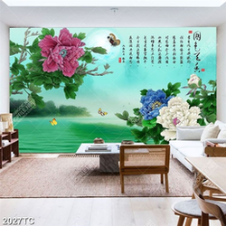 Tranh hoa mẫu đơn và thư pháp chất lượng cao