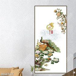 Tranh hoa mẫu đơn và chim công