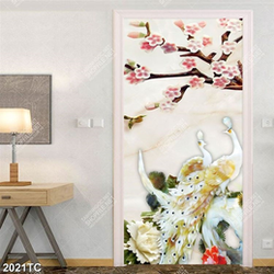 Tranh giả ngọc hoa đào và chim công