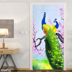 Tranh sơn dầu đôi chim công trên cành đào