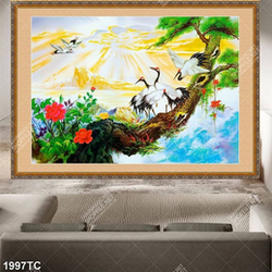 Tranh sơn dầu chim Hạc và cây Tùng