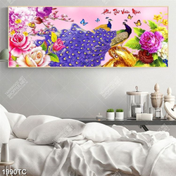 Tranh chim công và hoa hồng