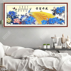 Tranh chim công vàng và mẫu đơn xanh