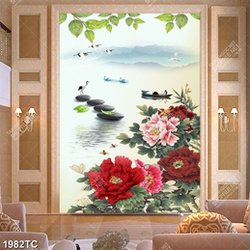 Tranh hoa mẫu đơn và thiên nga