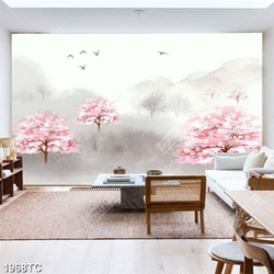 Tranh cây đào dán tường mùa xuân