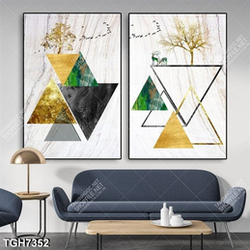 Tranh ghép 2 tấm hình học trừu tượng nghệ thuật