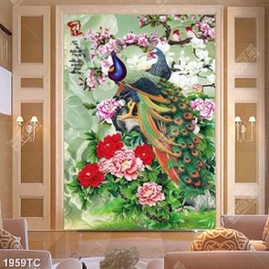 Tranh thư pháp chữ Phúc và chim công